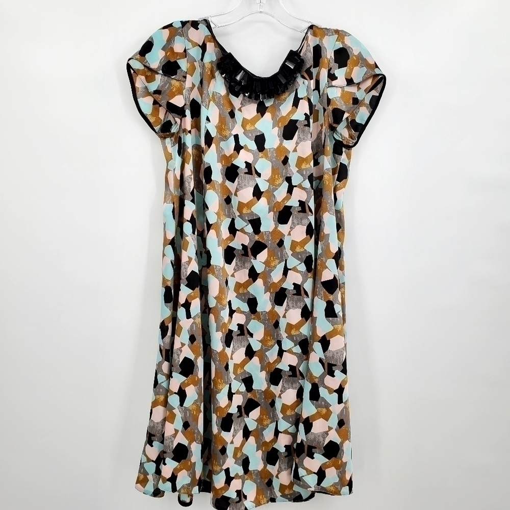 Zara Multicolor Printed Mini Dress with Beaded Neck Piece